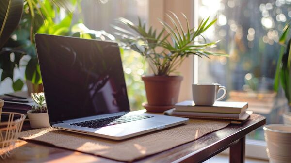 A simple desk with a notebook in a calm setting